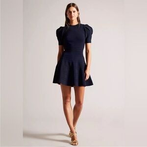 Ted Baker Navy Puff-Sleeve Dress